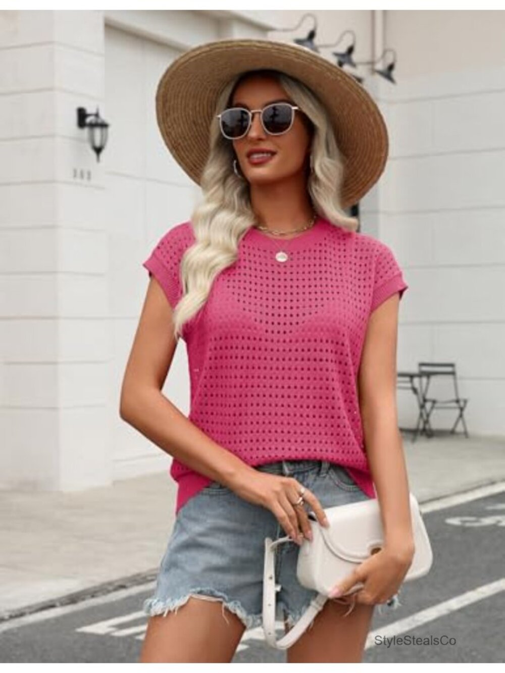 Crochet Cap Sleeve Sweater Vest Pullover Beach Cover Up - Picture 3 of 6